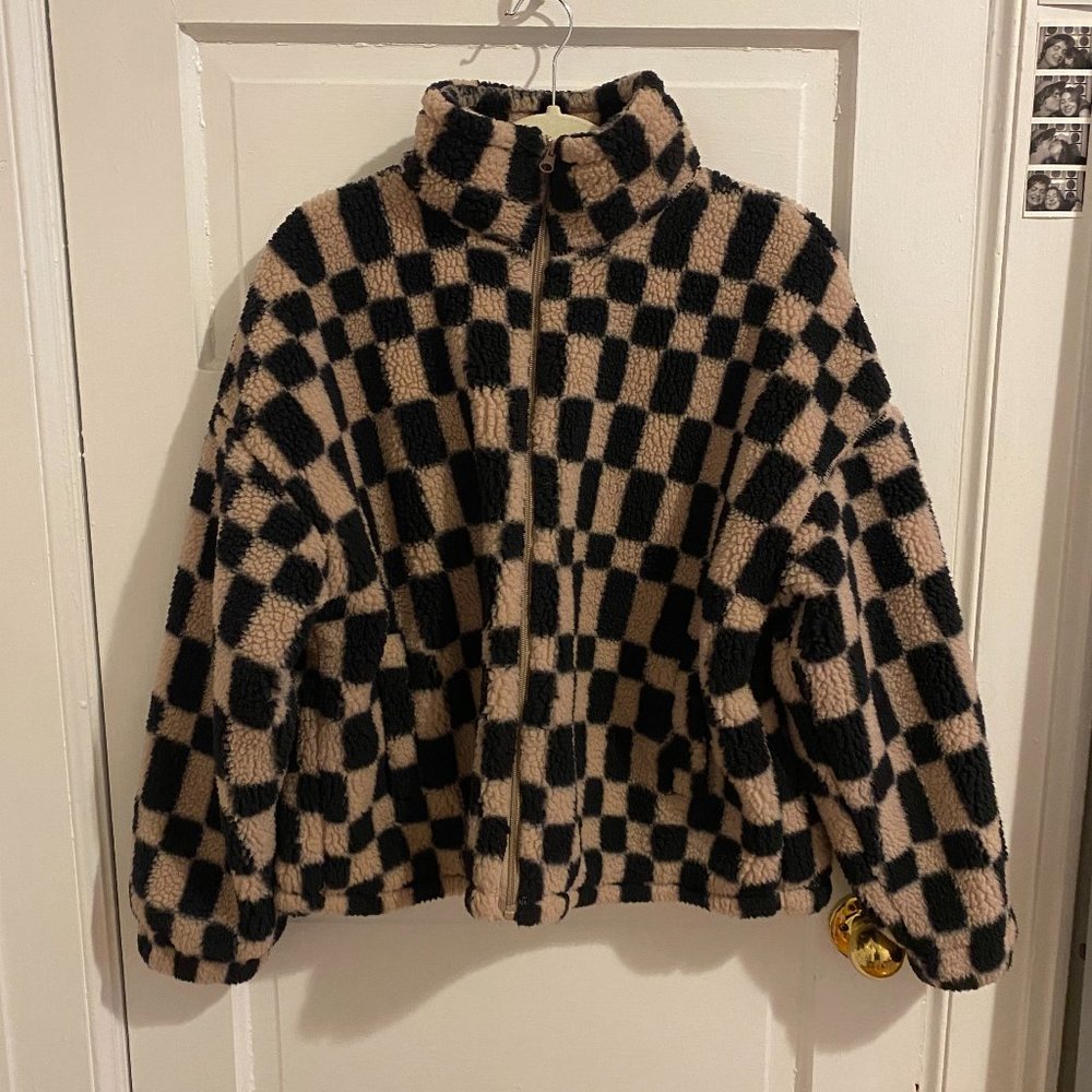 a new day Black and Tan Checkered Teddy Jacket